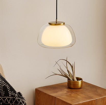 Glas Pendelleuchte mit weißem Schirm und Diffusor