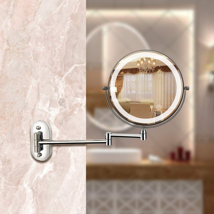 LED Schminkspiegel mit Vergrößerung & Wandhalterung – Wiederaufladbar in Chrom Silber
