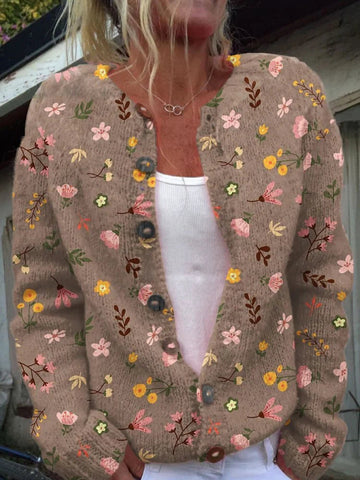 Damen Strickjacke Mit Blumenmuster Und Wärmendem Design
