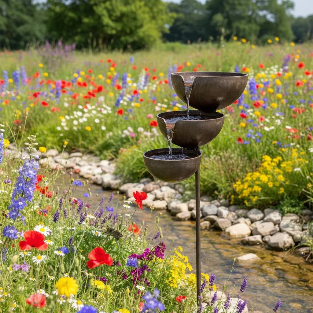 Vogelbad mit mehreren Ebenen als Gartendeko im Außenbereich