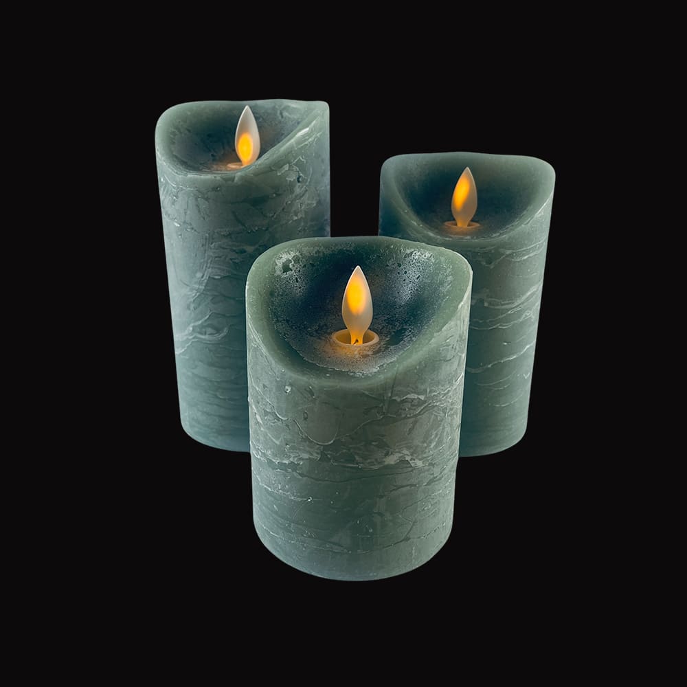 LED-Säulenkerzen Rustikal Set 3 mit 3D-Flamme