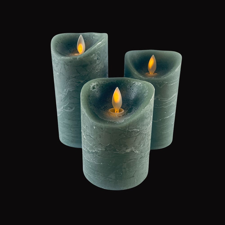 LED-Säulenkerzen Rustikal Set 3 mit 3D-Flamme