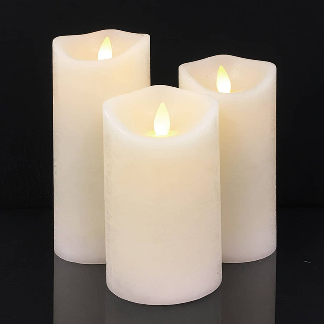 LED-Säulenkerzen Rustikal Set 3 mit 3D-Flamme