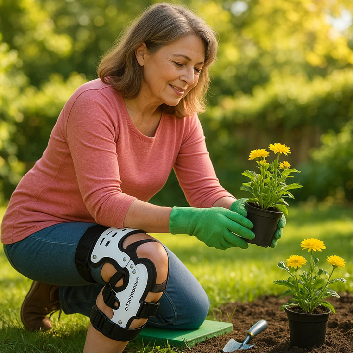 Kniebandage mit verstellbarer Entlastungsfunktion für Alltag und Freizeit