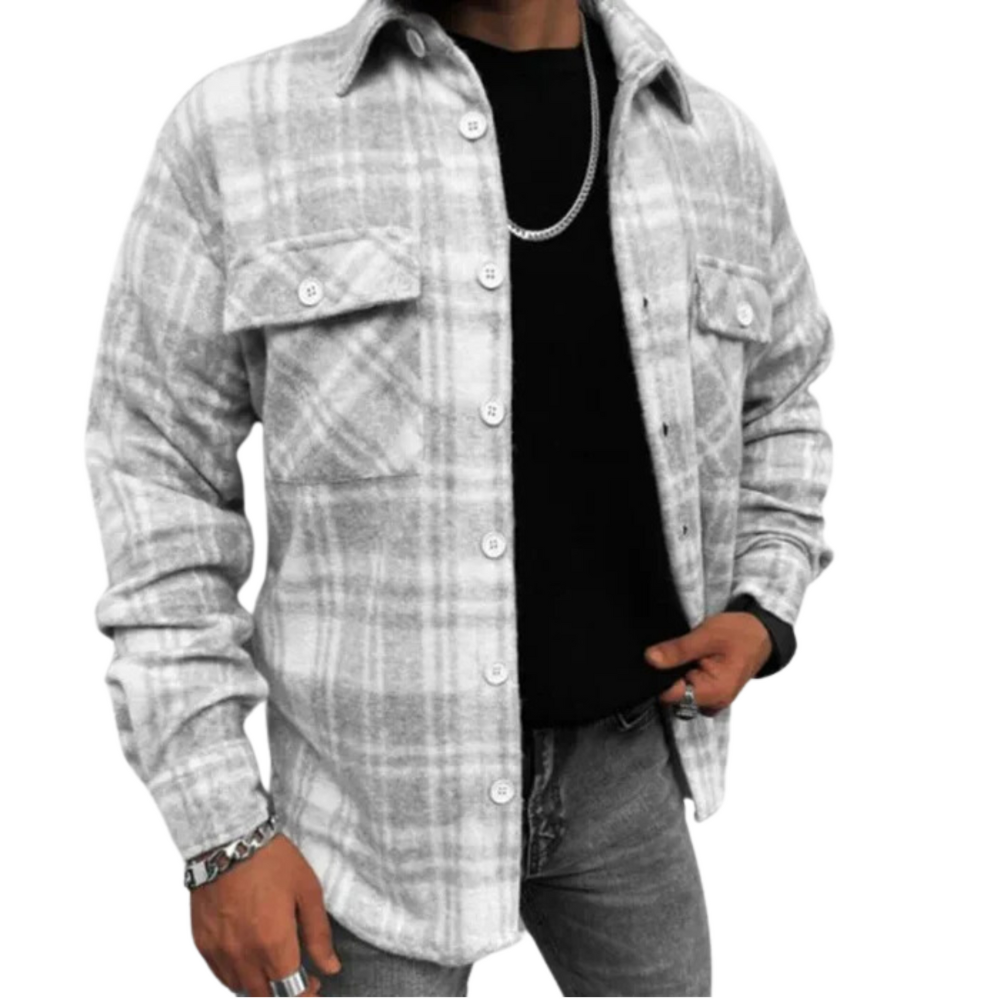 Herren Kariertes Overshirt Mit Knopfleiste