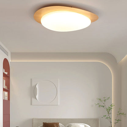 Ovale LED Deckenleuchte in Holzoptik im nordischen Stil