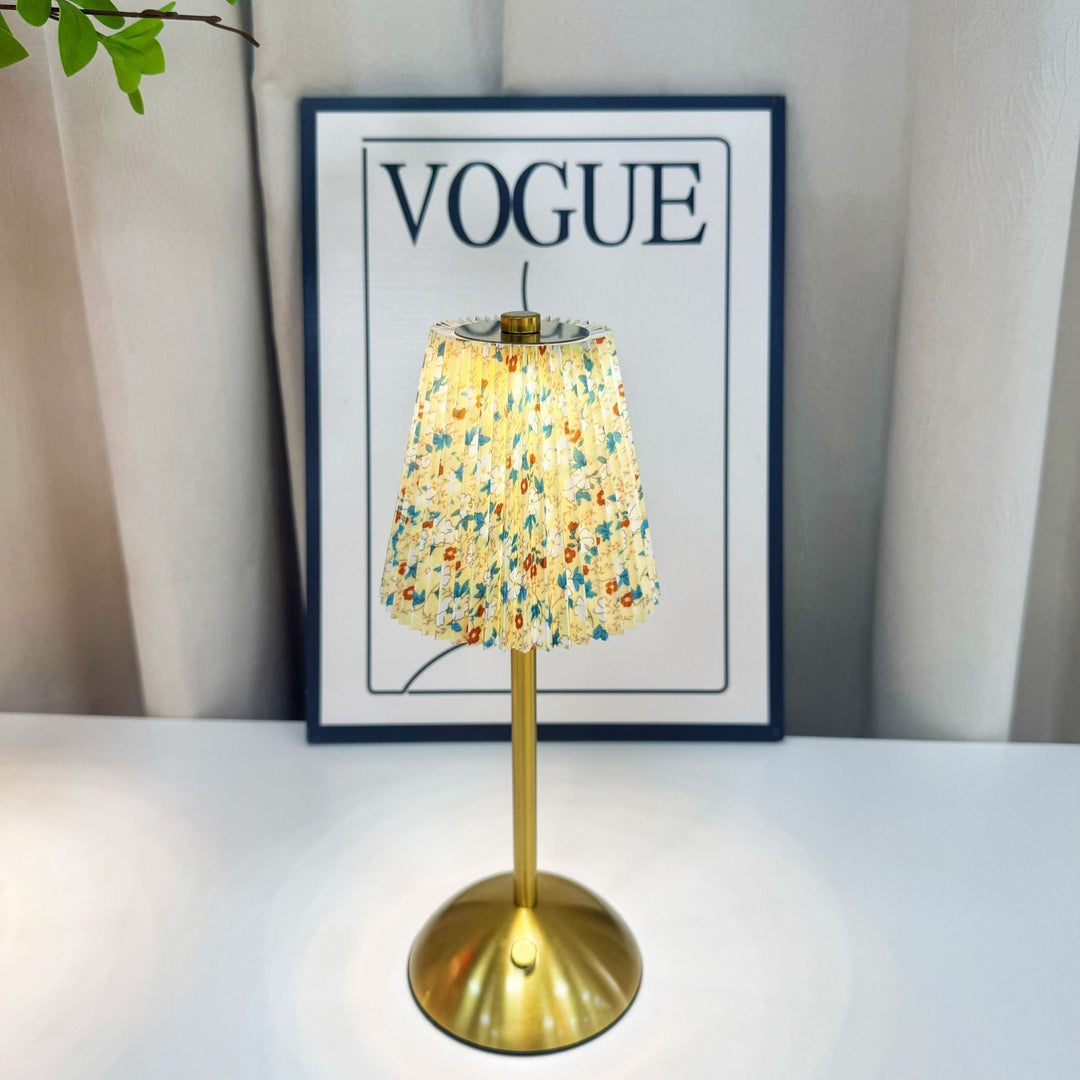 Table Lamp Pleated Fabric Bedside Lamp with Warm Light