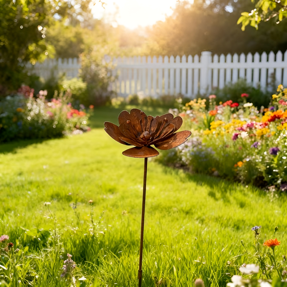 Rustikaler Metall-Gartenstecker mit Teelichthalter