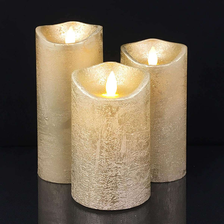 LED-Säulenkerzen Rustikal Set 3 mit 3D-Flamme