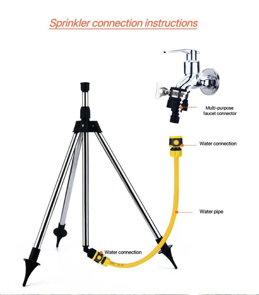 Gartensprinkler 360 Grad drehbar mit Teleskop-Stativ