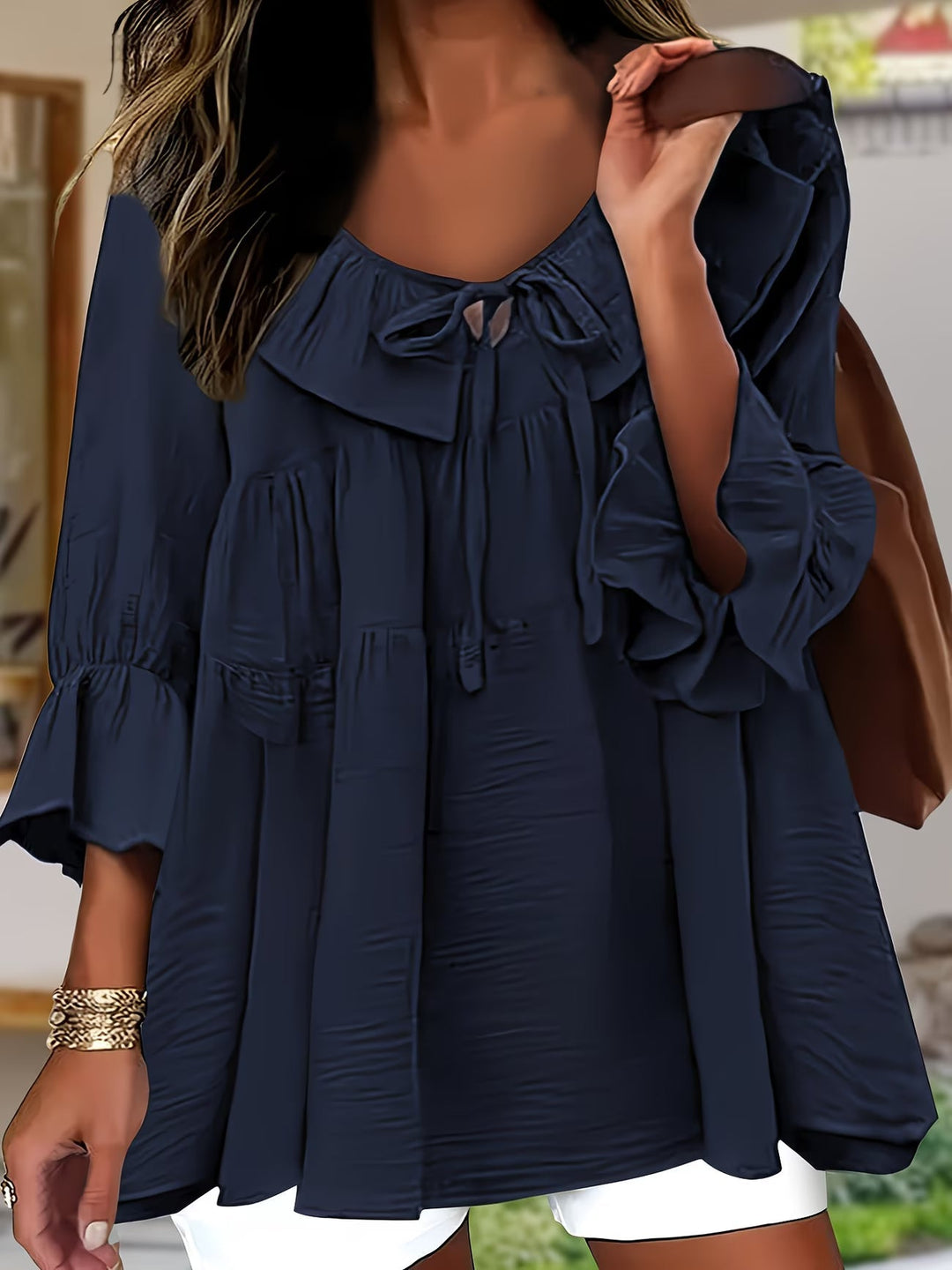 Elegant Ruffled Neckline Blouse for Women