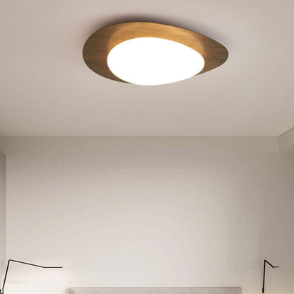 Ovale LED Deckenleuchte in Holzoptik im nordischen Stil