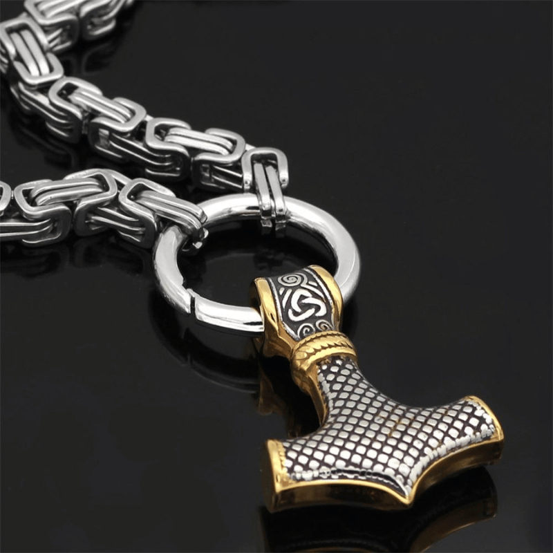 Wolfsköpfe und Mjolnir - Symbolische Halskette oder Armband für Männer
