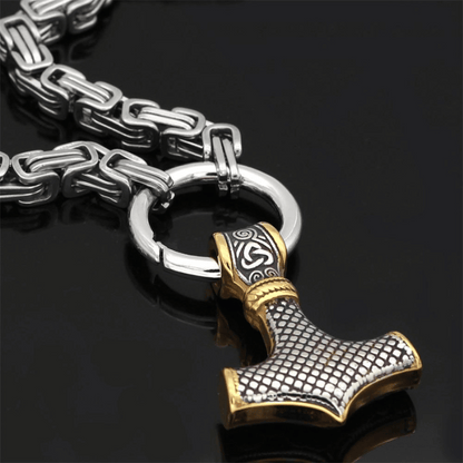 Wolfsköpfe und Mjolnir - Symbolische Halskette oder Armband für Männer