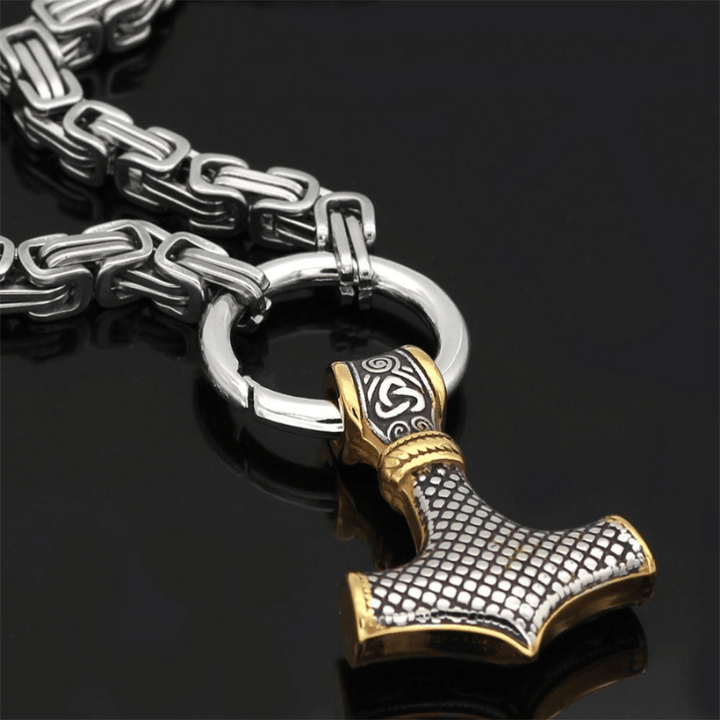 Wolfsköpfe und Mjolnir - Symbolische Halskette oder Armband für Männer