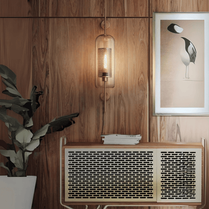 Wandlampe mit Waben-Glaskugel – Modernes Design mit Messingrahmen