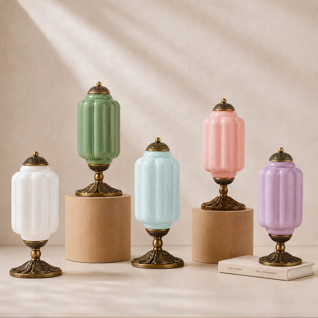 Table Lamp Glass Textured Cream Retro Design