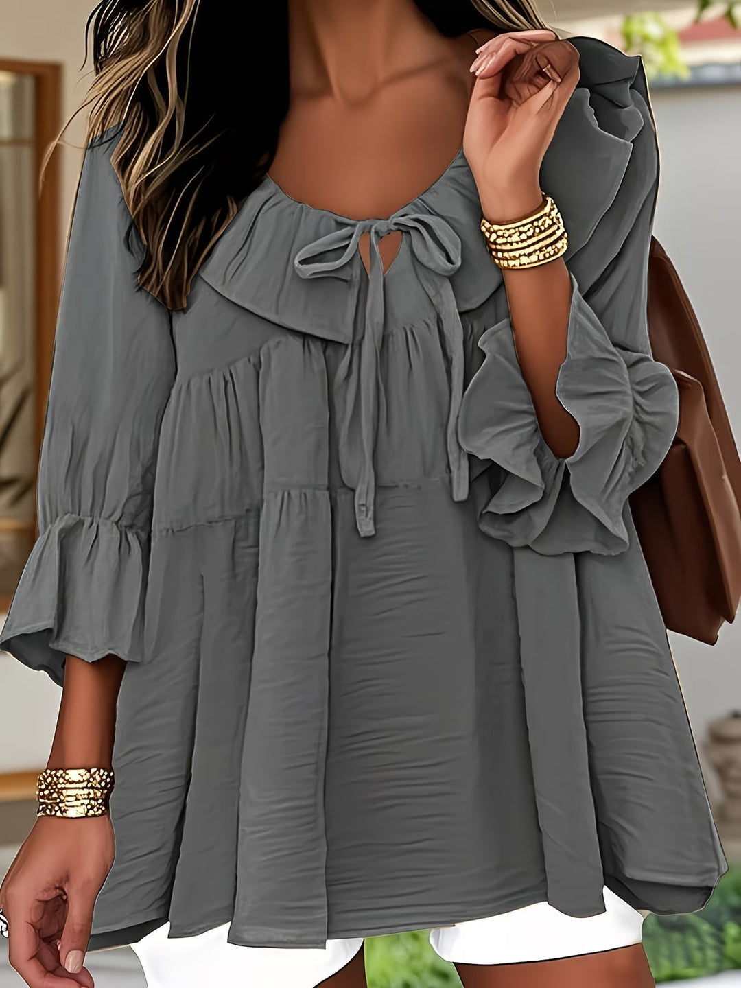 Elegant Ruffled Neckline Blouse for Women