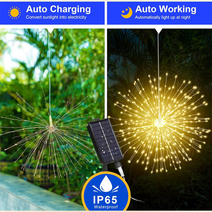 Mehrere Solarleuchten im Feuerwerk-Design als Gartendeko