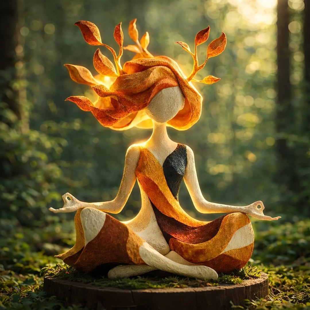 Yoga-Dekofigur als spirituelle Wohnzimmerdeko in moderner, entspannter Einrichtung