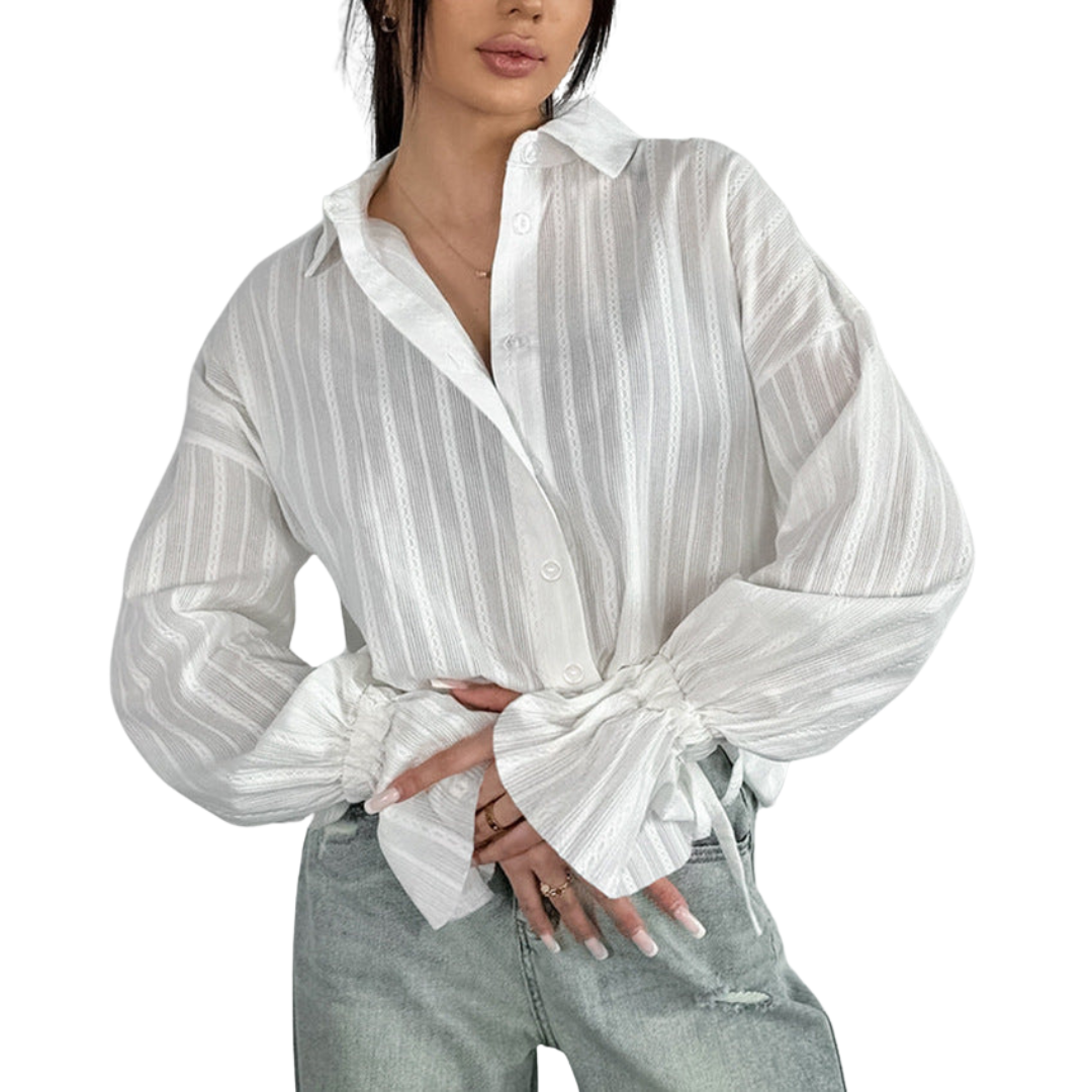 Striped Blouse with Tie Cuffs