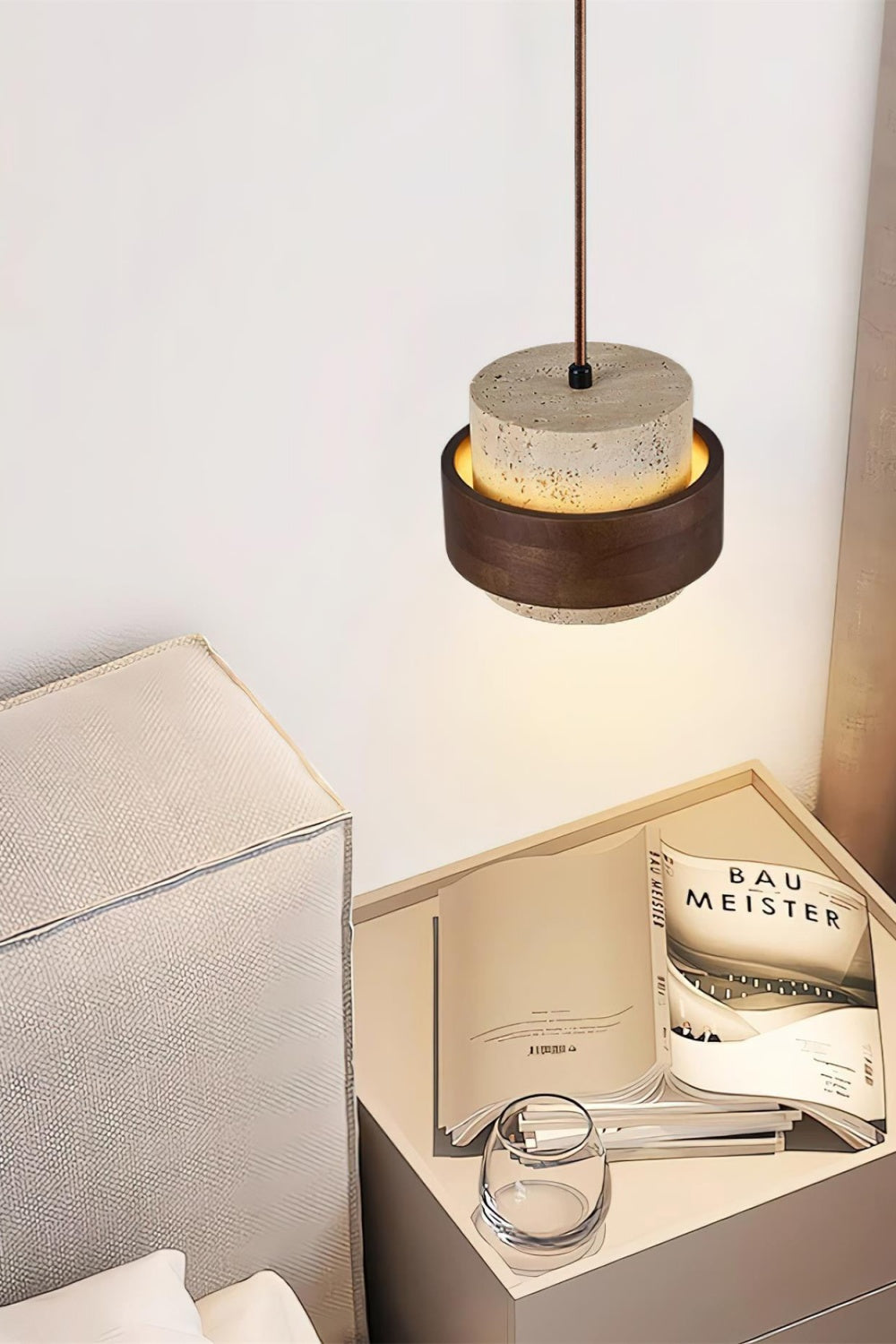 Zylindrische Travertin Pendelleuchte – Modernes Design mit natürlicher Steinstruktur