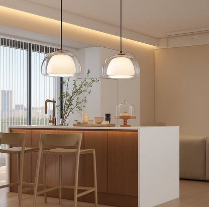 Glas Pendelleuchte mit weißem Schirm und Diffusor
