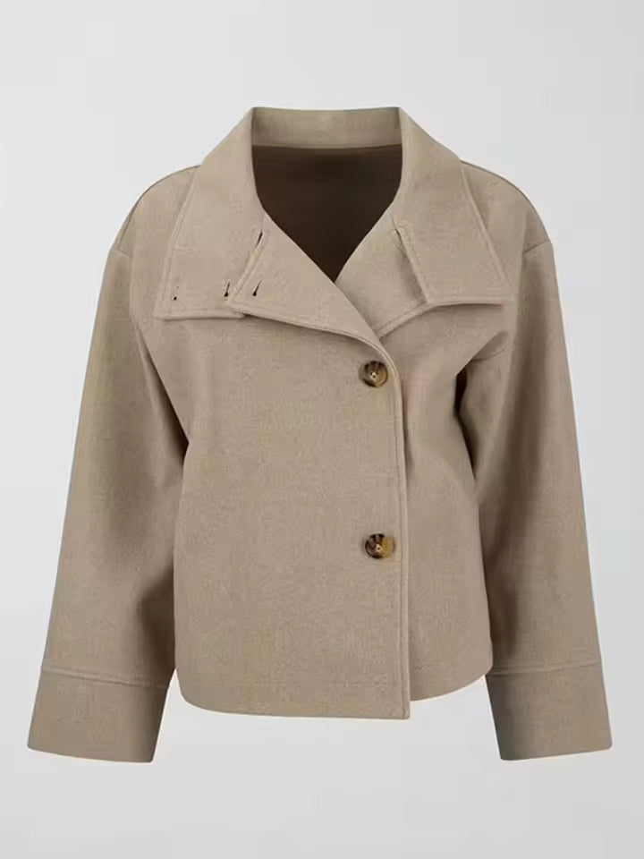Damen Kurzjacke Mit Hohem Kragen Und Asymmetrischer Knopfleiste
