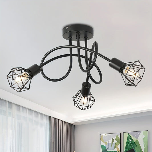 Industrielle 3-flammige deckenlampe mit metall käfig