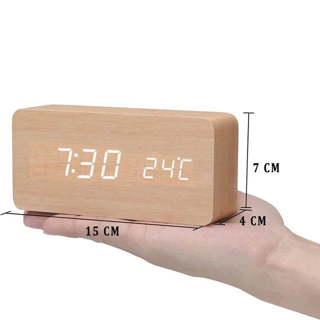 LED Wecker in Holzoptik mit Temperaturanzeige und 3 Alarmen für Schlafzimmer