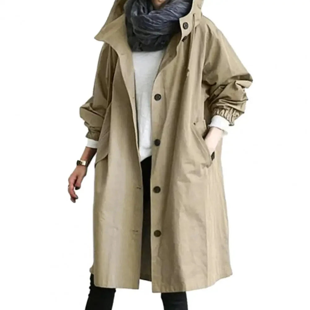 Damen Regenmantel Oversize Mit Kapuze Und Langem Schnitt
