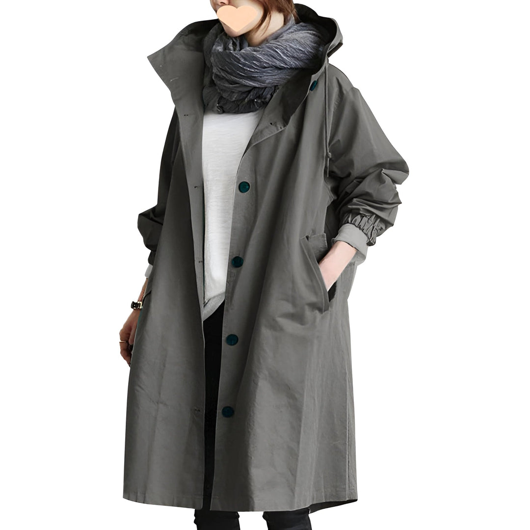 Damen Regenmantel Oversize Mit Kapuze Und Langem Schnitt