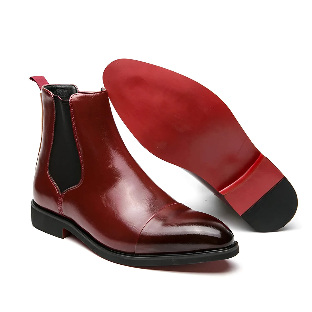 Herren Chelsea Stiefel in Schwarz mit Roter Sohle und Spitzem Design