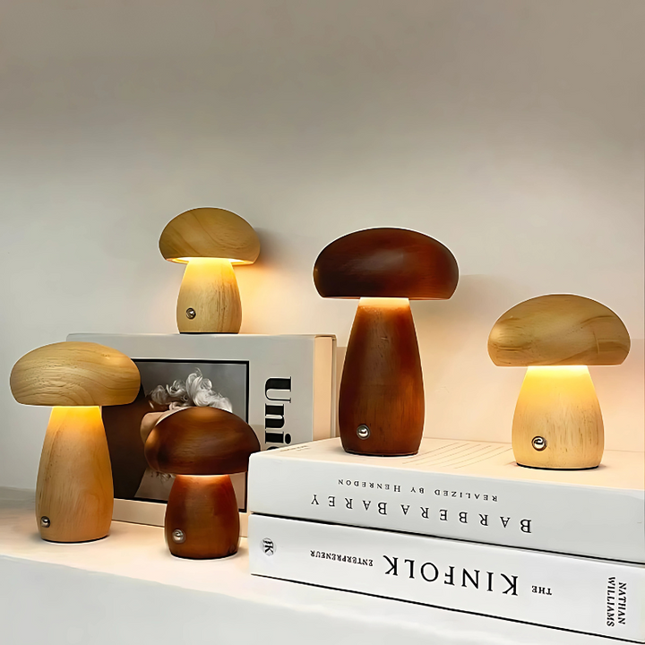 Dimmbares Nachtlicht aus Buchenholz mit pilzförmigem Design
