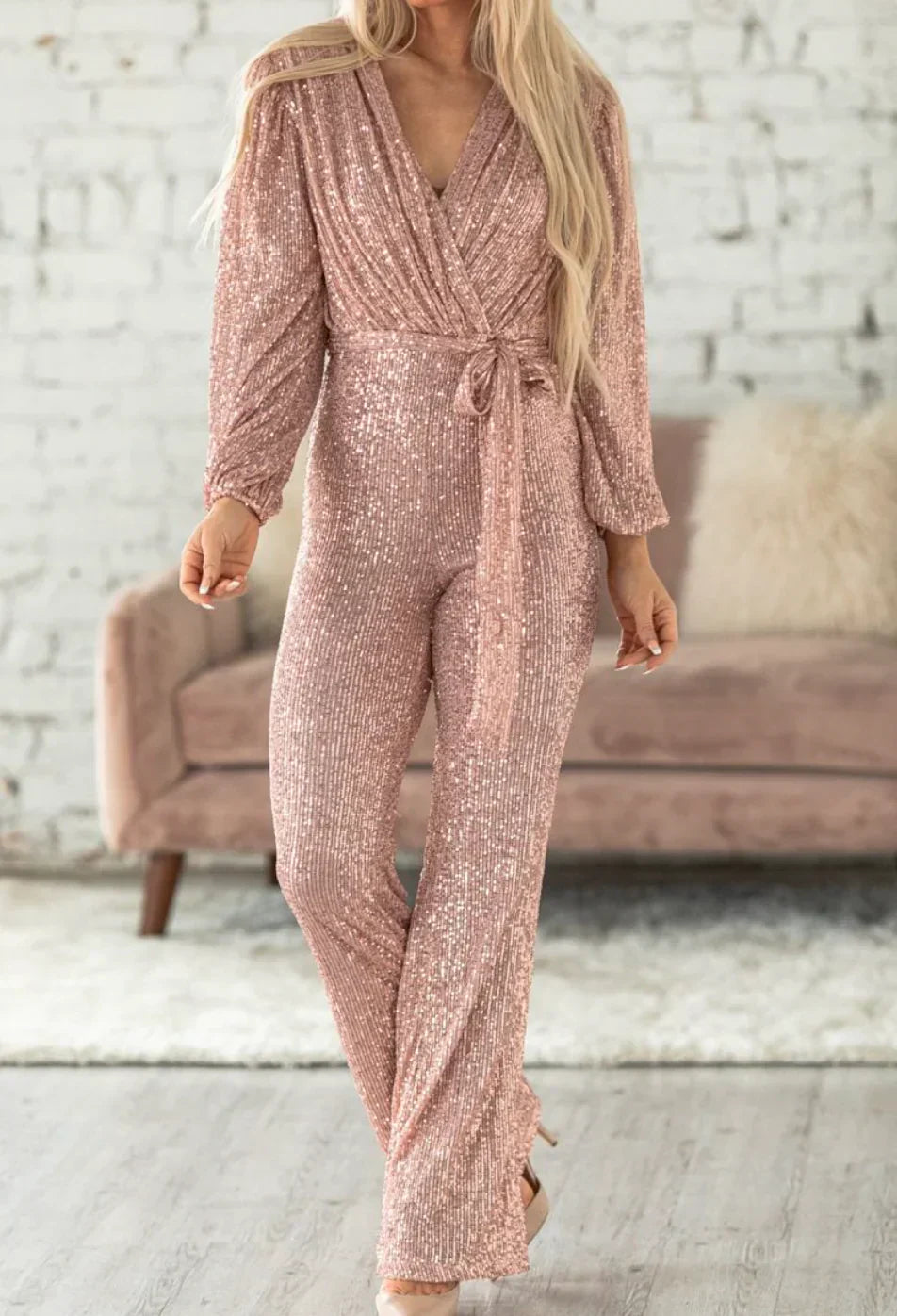 Damen Eleganter Jumpsuit Mit Taillengürtel