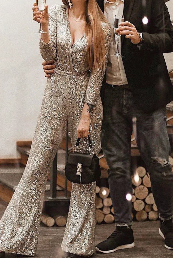 Damen Eleganter Jumpsuit Mit Taillengürtel
