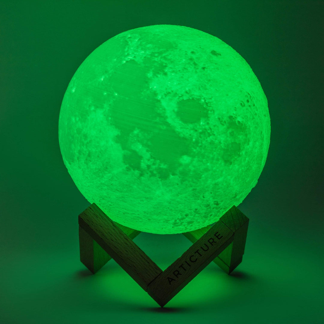 Kabellose LED-Mondlampe mit Holzständer und 6 Lichtfarben