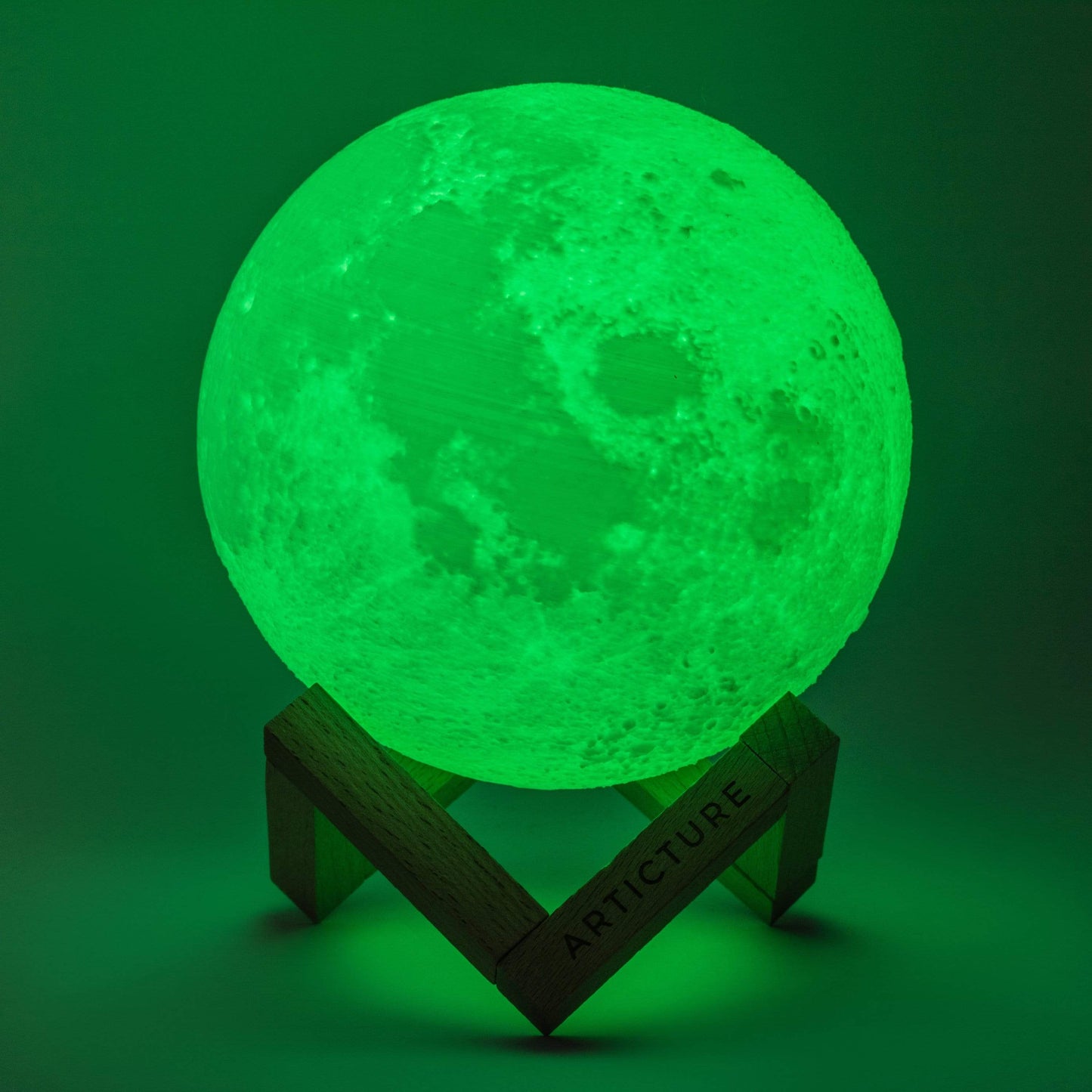Kabellose LED-Mondlampe mit Holzständer und 6 Lichtfarben