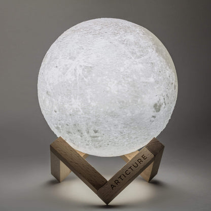 Kabellose LED-Mondlampe mit Holzständer und 6 Lichtfarben