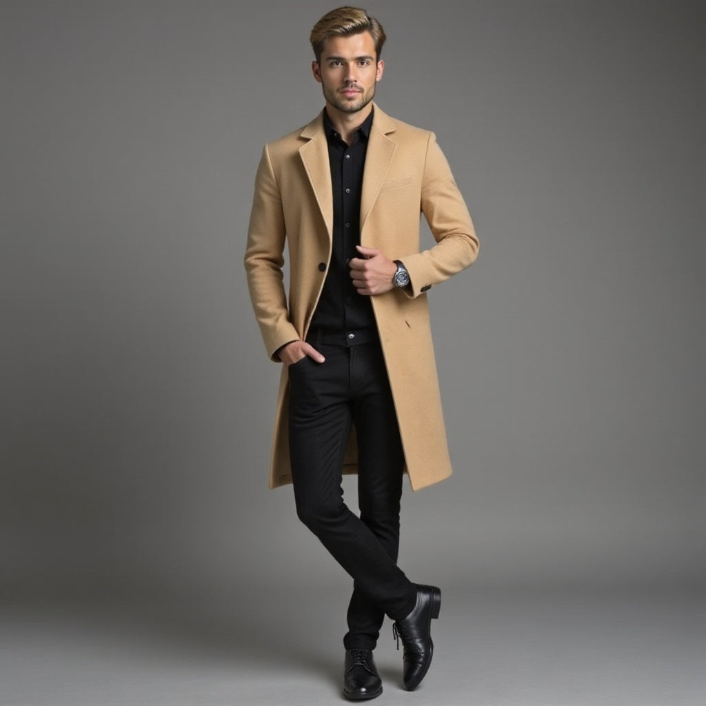 Herren Trenchmantel Mit Schmalem Schnitt Für Winter