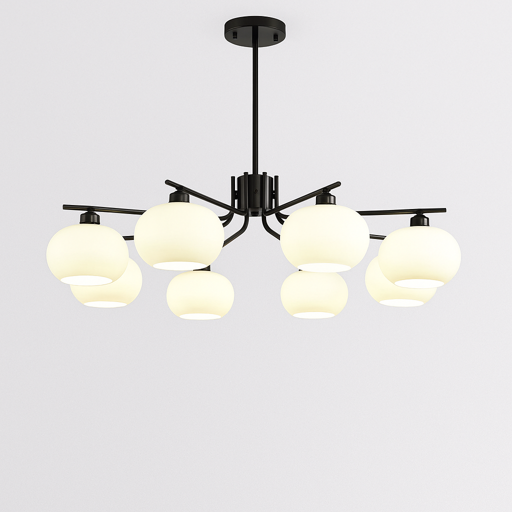 Bauhaus Kronleuchter fürs Schlafzimmer aus Glas und Metall