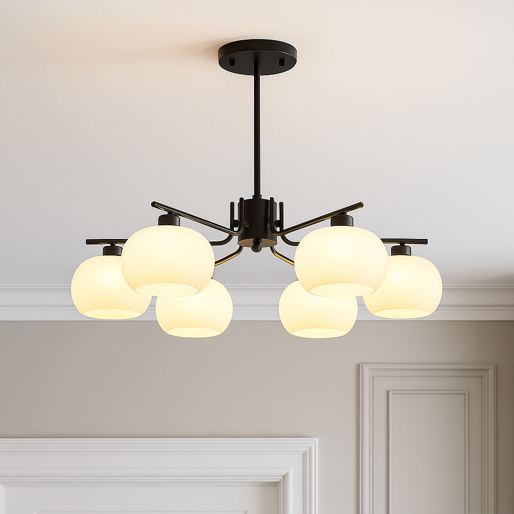 Bauhaus Kronleuchter fürs Schlafzimmer aus Glas und Metall