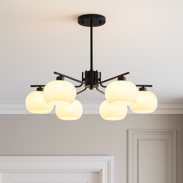 Bauhaus Kronleuchter fürs Schlafzimmer aus Glas und Metall