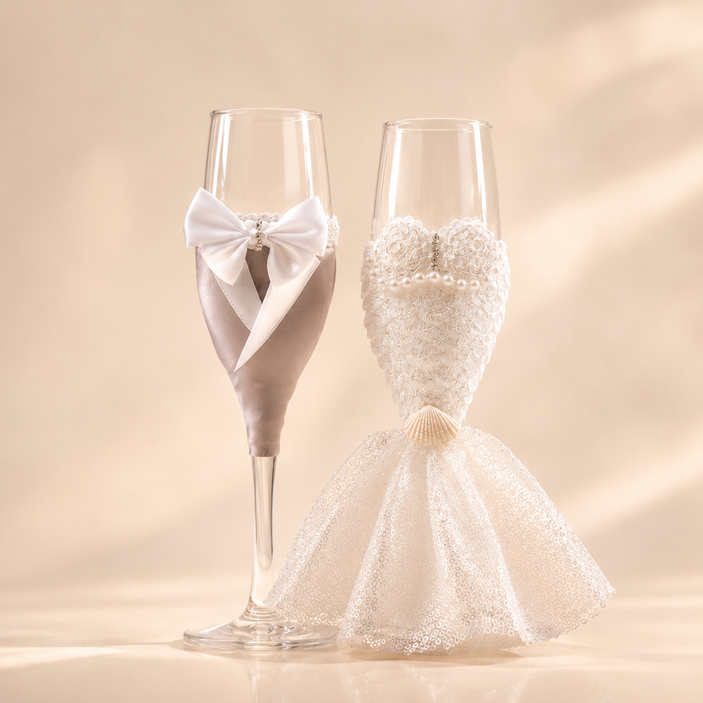 Sektgläser Set Hochzeit aus Glas im 2er Set mit schlanker Form