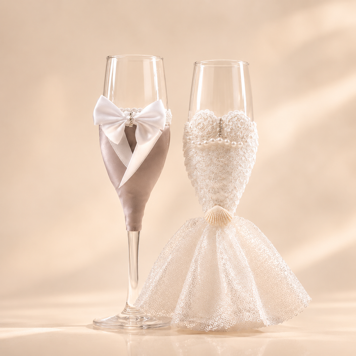 Sektgläser Set Hochzeit aus Glas im 2er Set mit schlanker Form