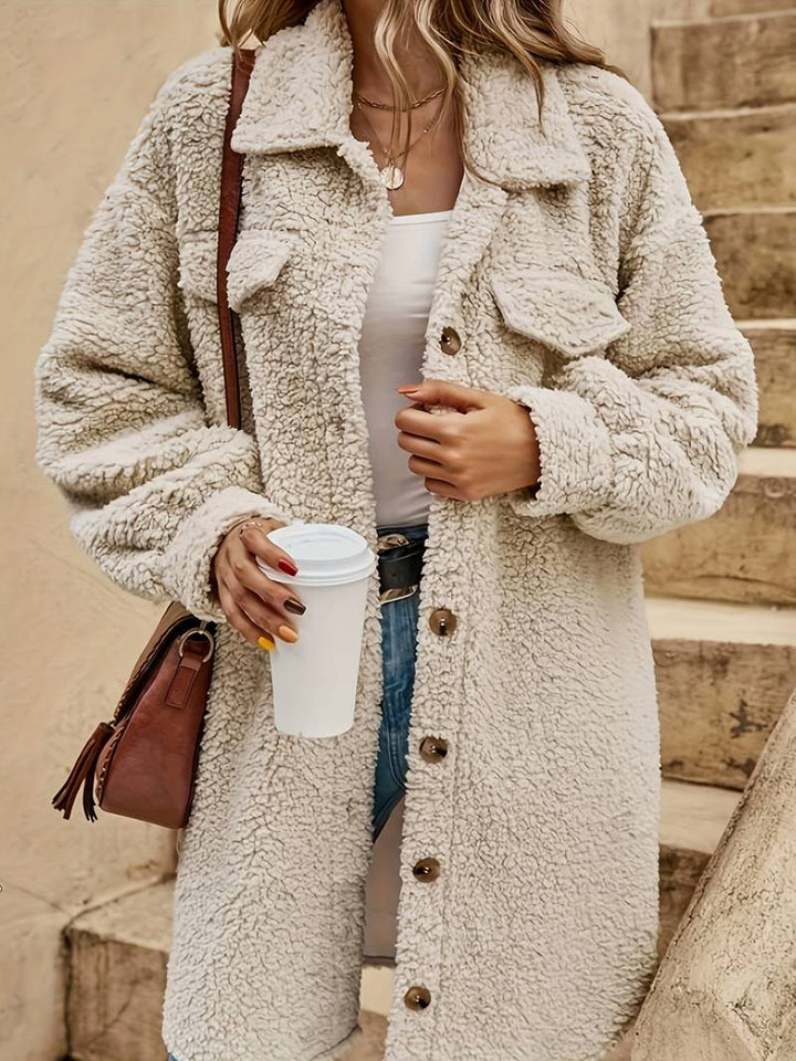 Damen Teddy Mantel Mit Langem Schnitt