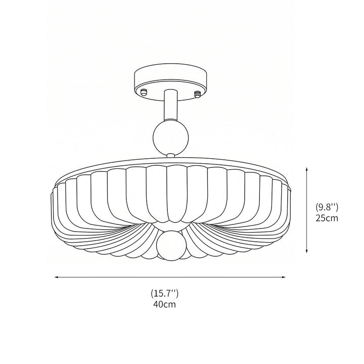 Halbflache Deckenlampe aus Glas in seitlicher Perspektive