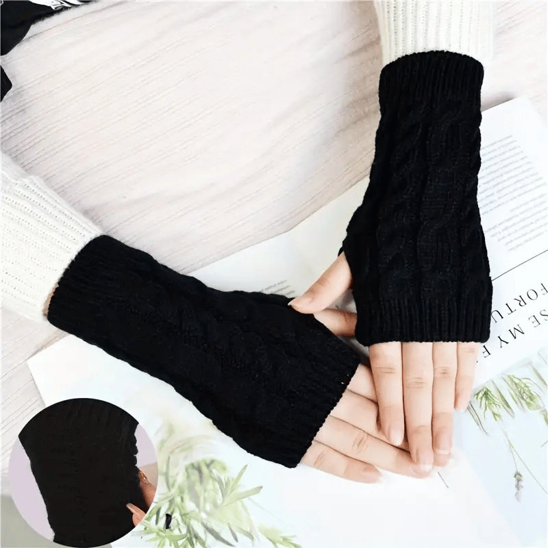 Monochrome gestrickte Halbfingerhandschuhe aus Acryl mit Touchscreen-Funktion