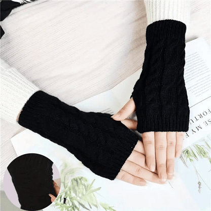 Monochrome gestrickte Halbfingerhandschuhe aus Acryl mit Touchscreen-Funktion