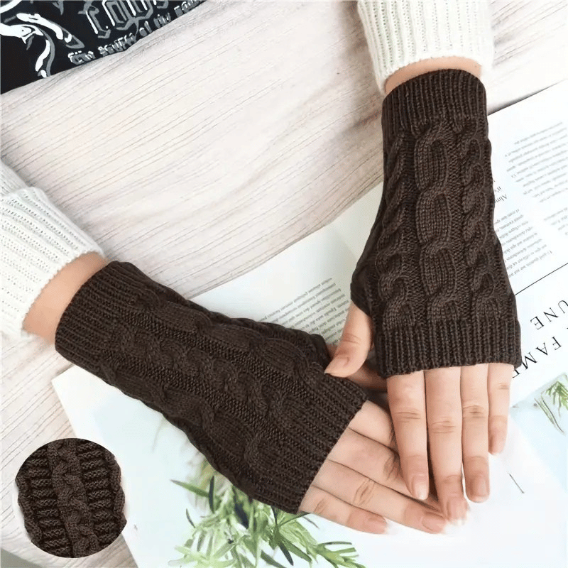 Monochrome gestrickte Halbfingerhandschuhe aus Acryl mit Touchscreen-Funktion